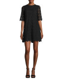 short-sleeve daisy lace shift dress, black