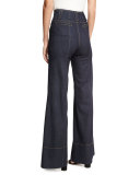 Talia High-Waist Denim Wide-Leg Pants, Indigo