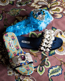 Crystal Faux-Shearling Slide Sandal, Turchese