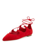 Ambra Suede Lace-Up Ballerina Flat, Poppy