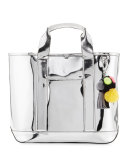 Sofia Mirrored Pompom Tote Bag, Silver