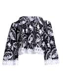Eden Embroidered Off-the-Shoulder Crop Top, Black/White