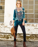 Lorne 3/4-Sleeve Embroidered Velvet Top