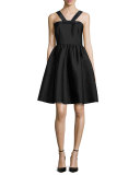 sleeveless metallic-trim a-line dress, black