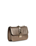 Lock Rockstud Metallic Leather Shoulder Bag