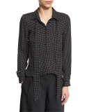 Long-Sleeve Silk Star Blouse, Blamu