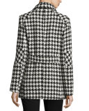 Double-Breasted Houndstooth Peacoat, White/Black