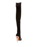 Suede Enamel-Heel Over-The-Knee Boot, Black