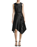 Sleeveless Embellished Taffeta Cocktail Dress, Onyx