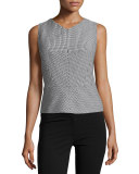 Check V-Neck Cropped Shell, Black/White