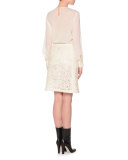 Romantic Embroidery Semisheer Blouse, Ivory