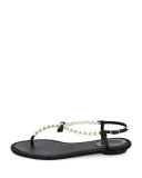 Pearly & Crystal Thong Sandal, Black