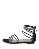 Chaindown Strappy Flat Sandal, Black