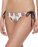 Paisley-Print Reversible Bikini Bottom, Ivory Multi