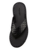 Woven Leather Flip-Flop Sandal, Black