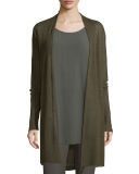 Open-Front Sheer Hemp Grid Long Cardigan
