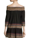 Crosby Embroidered Smocked Off-The-Shoulder Top