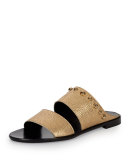 Studded Leather Two-Band Mule, Gold