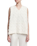 Sleeveless Tassel V-Neck Blouse, Ivory
