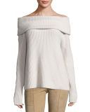 Agneta Ribbed Cashmere Off-the-Shoulder Top, Light Beige