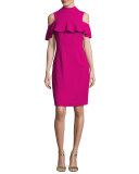 Crepe Cold-Shoulder Sheath Dress, Fuchsia