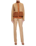 Lucas Fur-Trim Zip-Front Jacket, Teak/Cinder