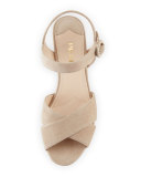 Crisscross Suede Platform Sandal, Quarzo