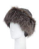 Cashmere & Fox Fur Beanie, Charcoal/Silver