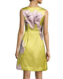 Betsy Full-Skirt Floral Sheath Dress, Citrine