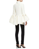 Bell-Sleeve Turtleneck Peplum-Back Top, Ivory