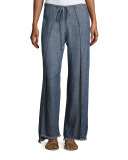 Wawona Tied Overlay Chambray Pants, Blue