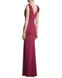 Sleeveless V-Neck Slim Gown, Berry