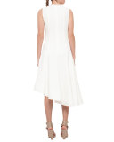 Sleeveless Half-Zip Asymmetric Dress, Cream