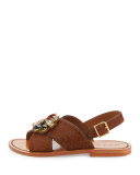 Jeweled Calf Hair Crisscross Sandal, Tobacco