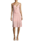 Sleeveless Keyhole Bandage Dress with Knit Skirt, Pink