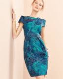 Short-Sleeve Floral Jacquard Sheath Dress