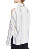 Warren Striped Cold-Shoulder Blouse, Ivory/Blue