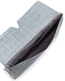 Crocodile-Embossed Medium Clutch Bag, Chambray