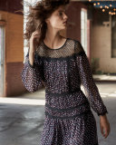Jamie Contrast-Lace Silk Dress, Pirouette Dot Navy/Black