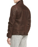 Leather Pilot Jacket w/Cashmere Trim, Dark Brown