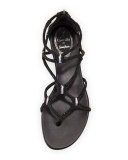 Flat Crystal Gladiator Thong Sandal, Black