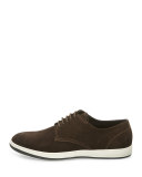 Perforated Suede Rubber-Sole Derby Shoe, Brown