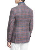 Madras Plaid Two-Button Sport Coat, Red/Blue