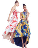 Sleeveless Floral Jacquard High-Low Gown 