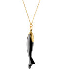 Perseverance Fish Charm Necklace in 18K Gold & Black Ceramic