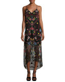 Jameson Floral Embroidered Y-Back Midi Dress, Black Multicolor