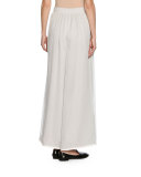Georgette Wide-Leg Pants, Light Gray
