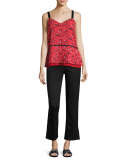 V-Neck Pleated Abstract-Print Silk Cami, Red