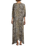 Silk Shadow Leopard Lounge Caftan, Gray Multi