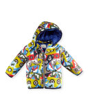 Hooded Monster-Print Jacket, Blue/Multicolor, Size 12-24 Months